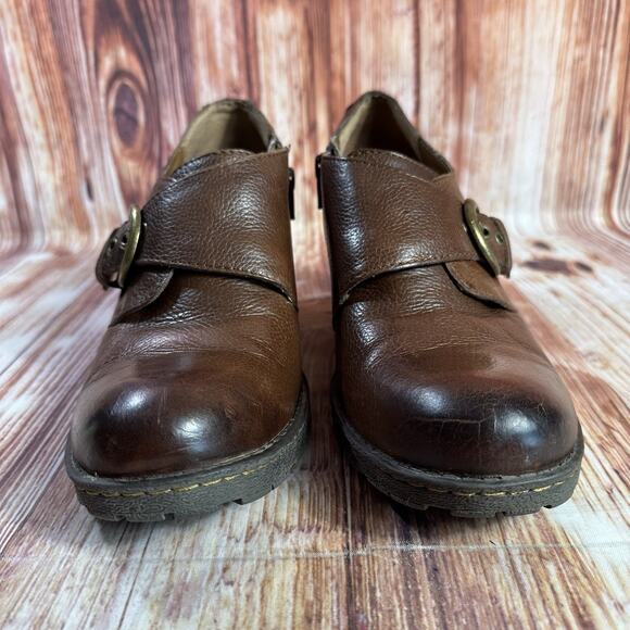 BOC Born Concept Size 9.5 Brown Leather Ankle Block Heel Boots Booties Shoes - Picture 2 of 10